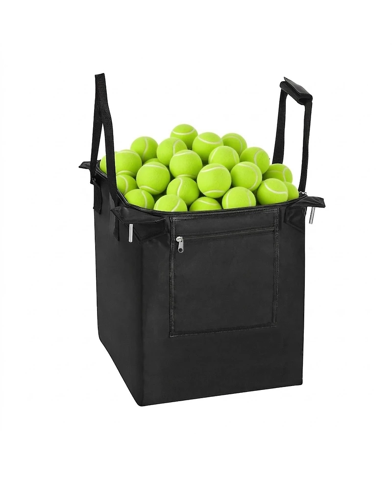 Hongge Stainless Steel Tennis Ball Hopper Cart Holding 200 Balls with Locking Swivel Wheels and Storage Bag