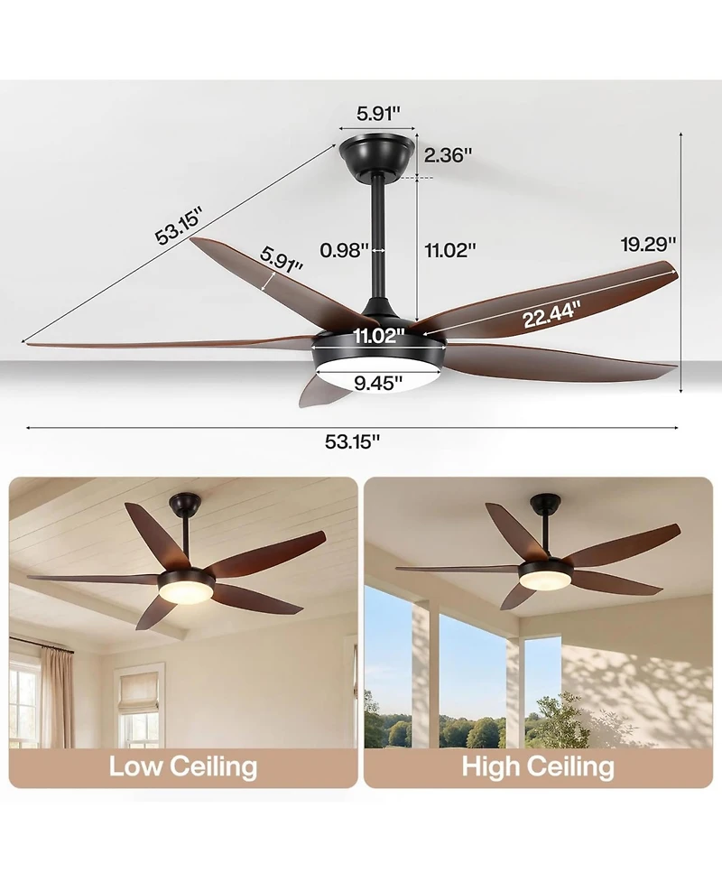 Tribesigns 56 Inch Ceiling Fans with Lights and Remote Control, 5 Blades Low Profile Ceiling Fan with Led Dimmable, Dc Motor and 3CCT, 6 Speeds