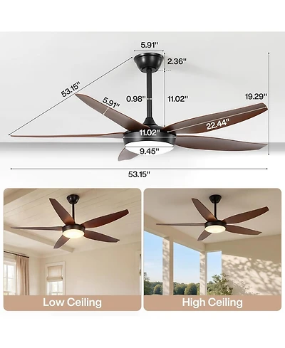 Tribesigns 56 Inch Ceiling Fans with Lights and Remote Control, 5 Blades Low Profile Ceiling Fan with Led Dimmable, Dc Motor and 3CCT, 6 Speeds