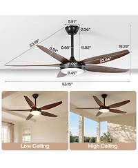 Tribesigns 56 Inch Ceiling Fans with Lights and Remote Control, 5 Blades Low Profile Ceiling Fan with Led Dimmable, Dc Motor and 3CCT, 6 Speeds