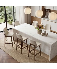 Maison Boucle Set of 6 Counter Height Bar Stools, Polyester Upholstered, Solid Wood Frame, Low Back Scoop