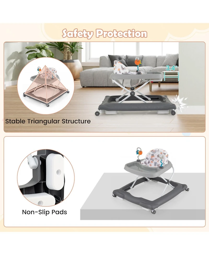 Slickblue Adjustable Height Foldable Baby Walker with Removable Seat for Infants