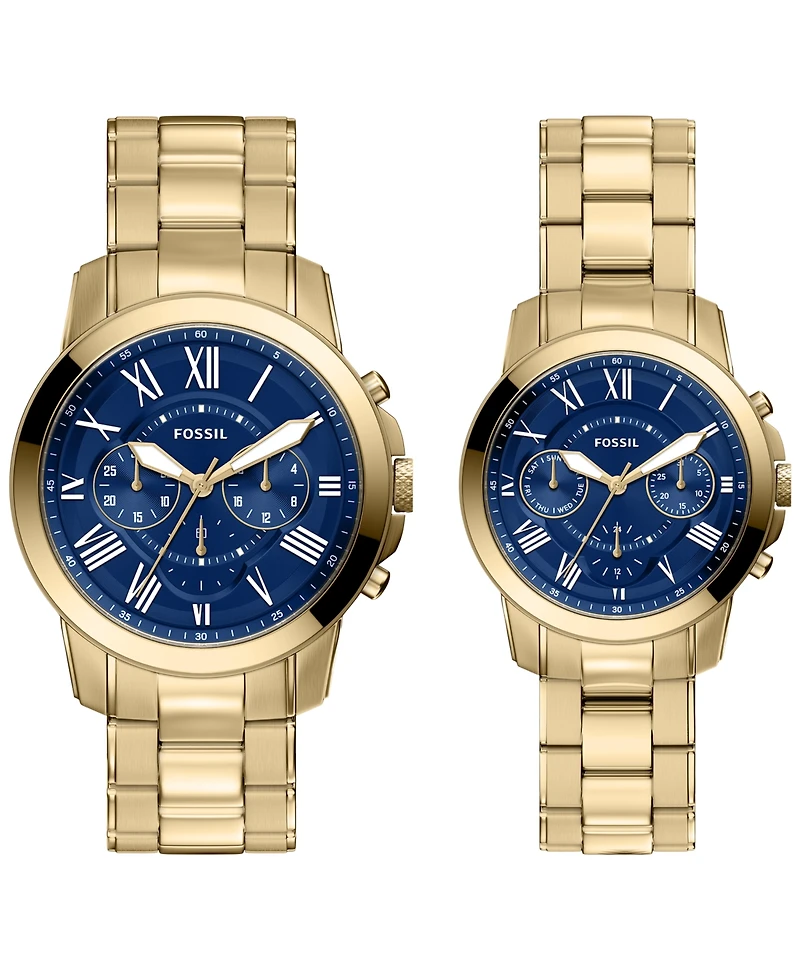Fossil Unisex Grant Chronograph Gold-Tone Stainless Steel Watch Set 44mm and 36mm