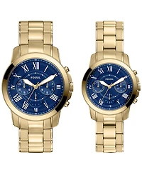 Fossil Unisex Grant Chronograph Gold-Tone Stainless Steel Watch Set 44mm and 36mm