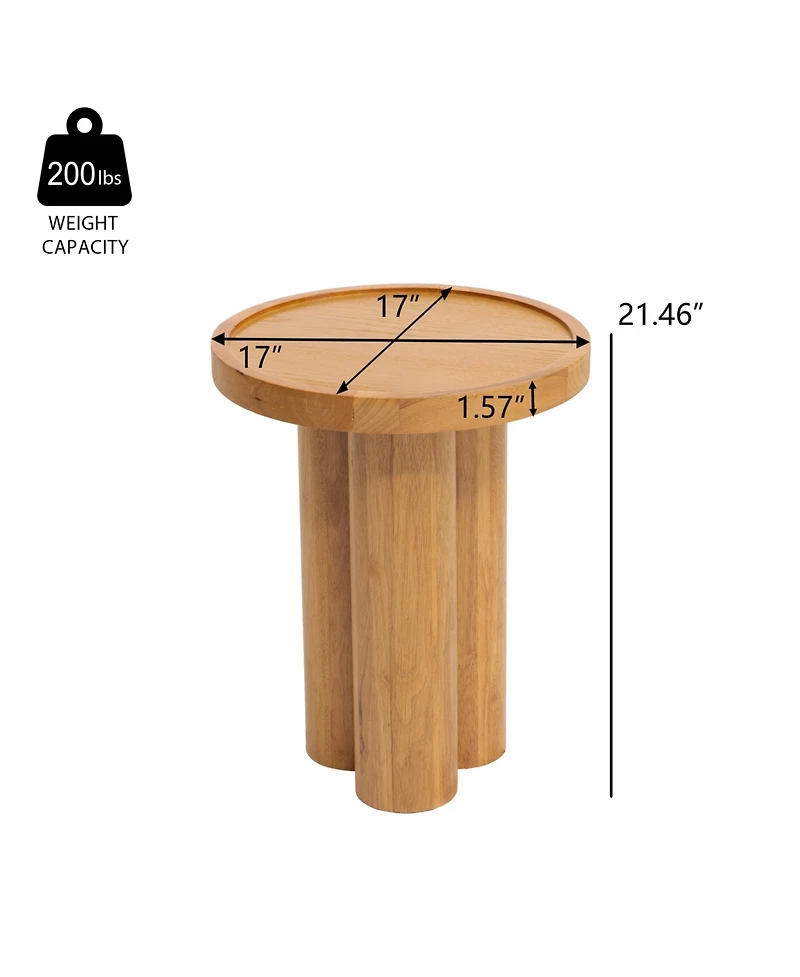 Flynama Round Solid Wood End Table Oak Veneer Pedestal Side Table