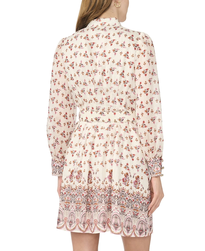 CeCe Women's Floral-Print Long-Sleeve Collared Dress
