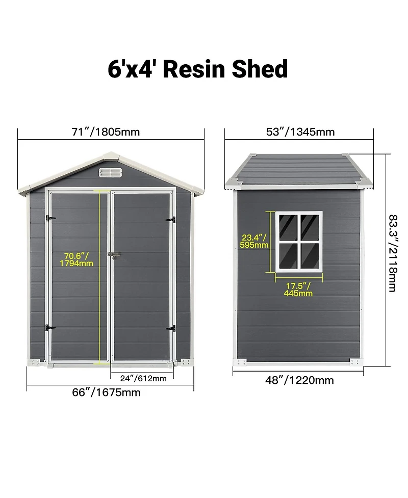 Streamdale Furniture 6x 4 Feet Plastic Outdoor Storage Shed with Lockable Door