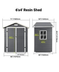 Streamdale Furniture 6x 4 Feet Plastic Outdoor Storage Shed with Lockable Door