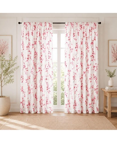 Kate Aurora 1 Piece Printed Cherry Blossom Rod Pocket Window Curtain Panel