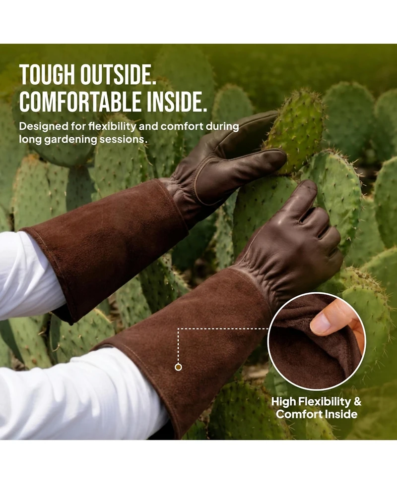 Xdovet Thorn Proof Gardening Gloves Long Rose Pruning Cowleather Gauntlet Forearm Protection