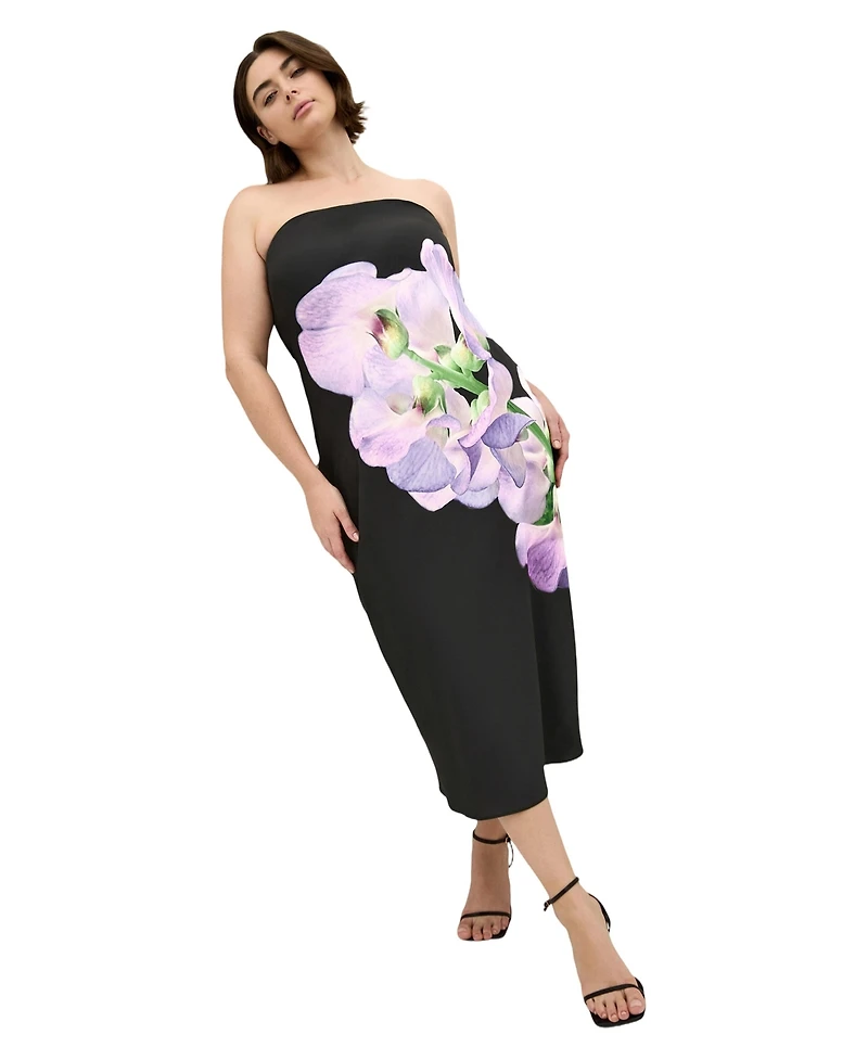 City Chic Plus Amari Floral-Print Strapless Slip Dress
