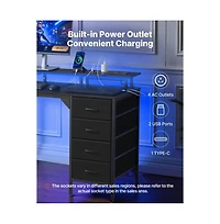 Slickblue Gaming Desk with Led Lights, Charging Station, 4 Storage Drawers and Monitor Shelf