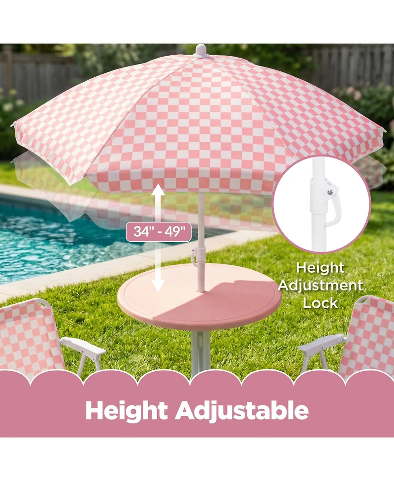 Best Choice Products Pocassy Kids Outdoor Table and Chair Set with Umbrella,3 Piece Foldable Toddler Picnic