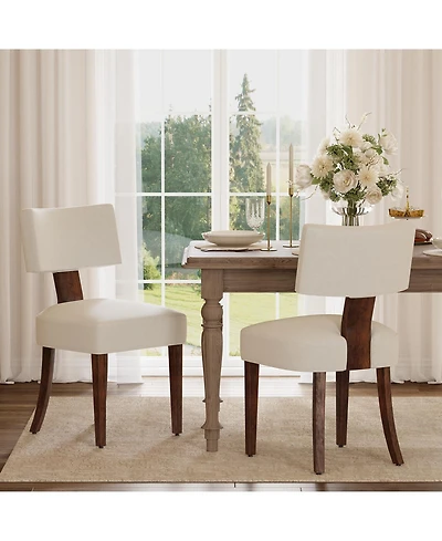 homfan Mid-Century Modern Dining Chairs Set of 2 Upholstered Style Inspired Chenille, Curved Backrest, Hardwood Frame, Farmhouse Accent