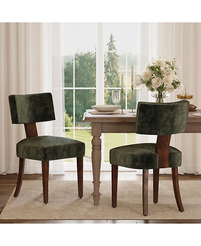 homfan Mid-Century Modern Dining Chairs Set of 2 Upholstered Style Inspired Chenille, Curved Backrest, Hardwood Frame, Farmhouse Accent