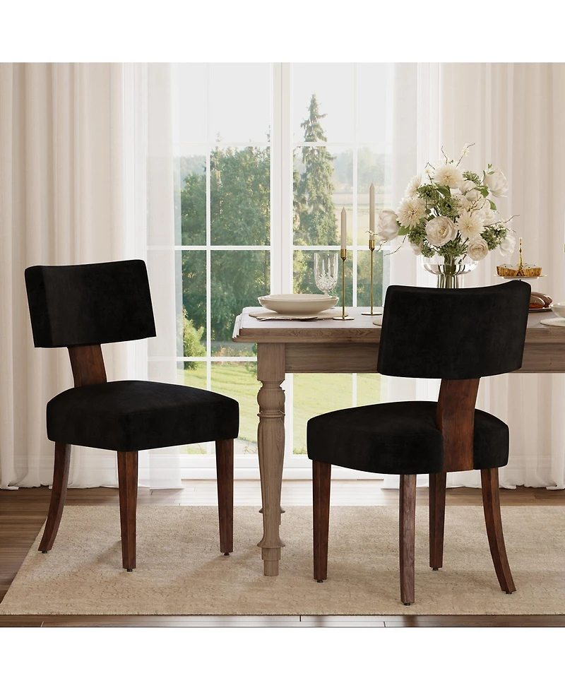 homfan Mid-Century Modern Dining Chairs Set of 2 Upholstered Style Inspired Chenille, Curved Backrest, Hardwood Frame, Farmhouse Accent