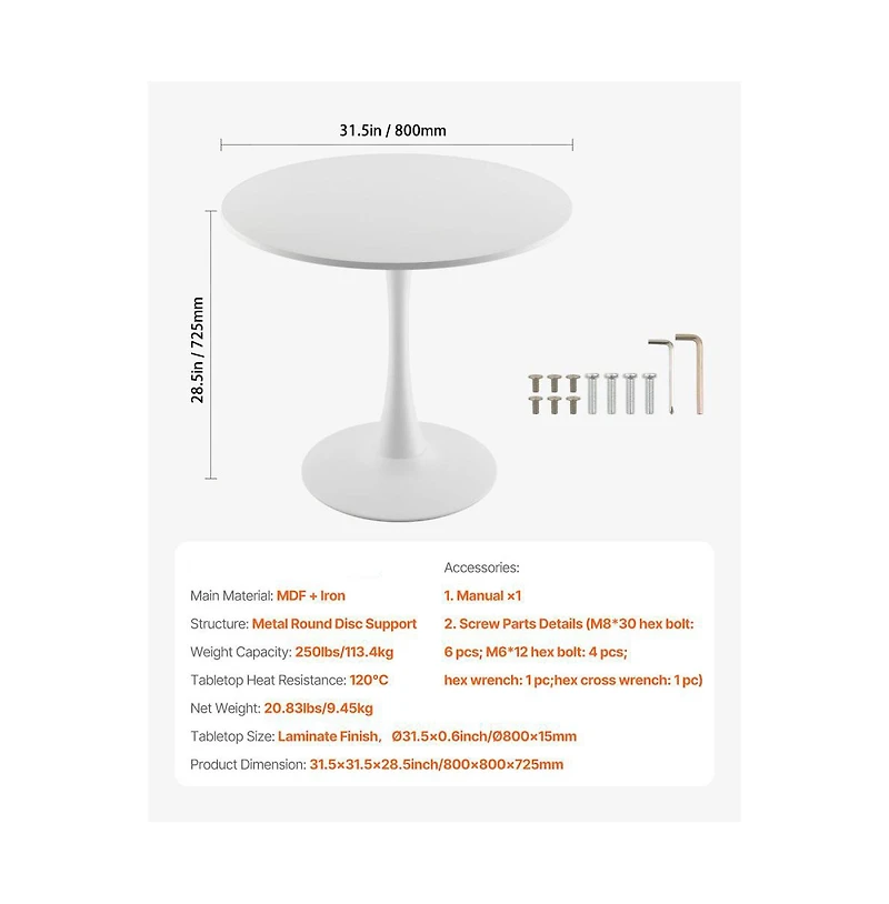 Slickblue Round Wood Dining Table with Pedestal Base for Small Spaces
