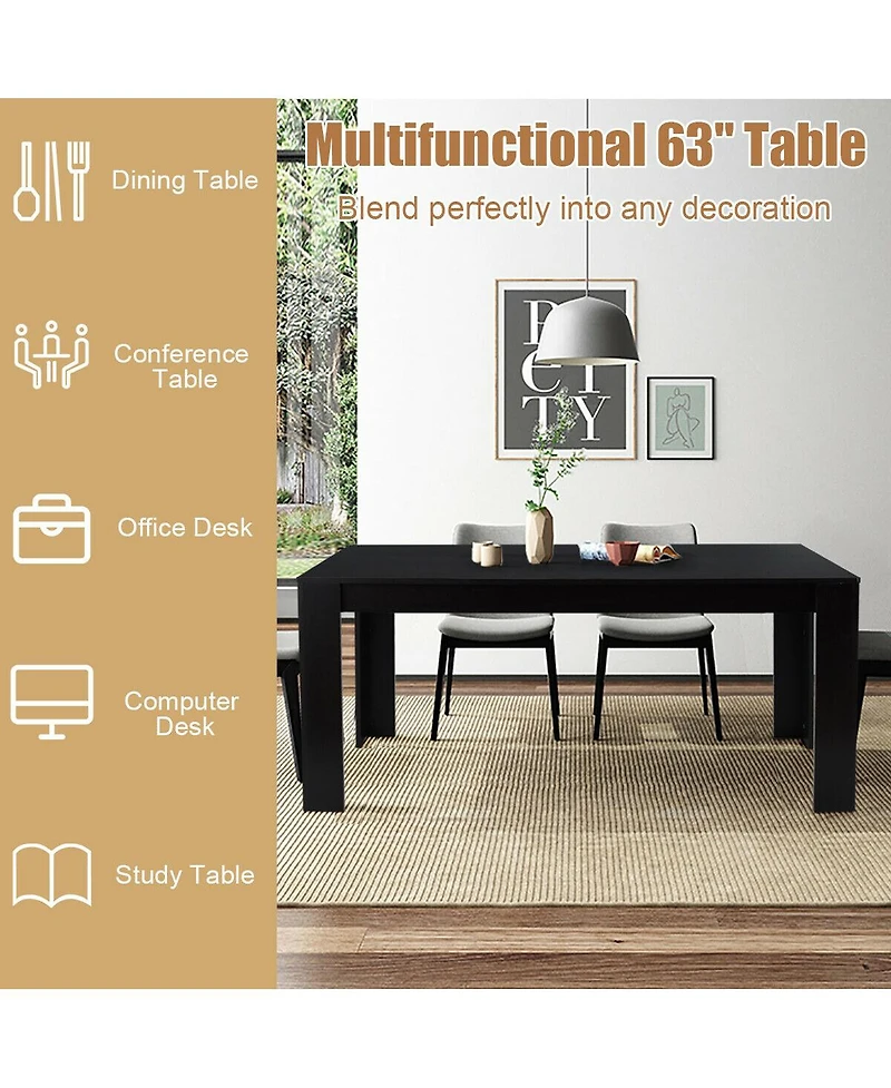 Mecale 63-Inch Rectangular Dining Table for 6 with Solid Wood Legs