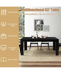 Mecale 63-Inch Rectangular Dining Table for 6 with Solid Wood Legs