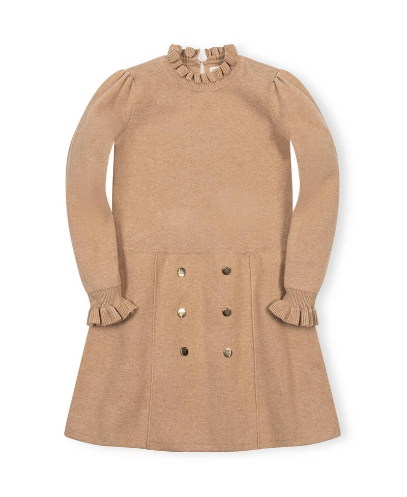 Hope & Henry Little Girls and Organic Mock Neck Ruffle Edge Sweater Dress