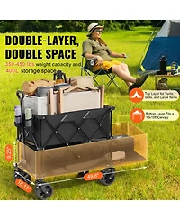 Mountaintop Foldable Double Decker Wagon,400L Cart,350-450LBS,All-Terrain Wheels,52" Extender,Camping Garden