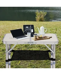Mountaintop Folding Camping Table, Lightweight Aluminum Outdoor Table with Mesh Shelf, 2 Height Settings, Foldable for Picnic & Travel.
