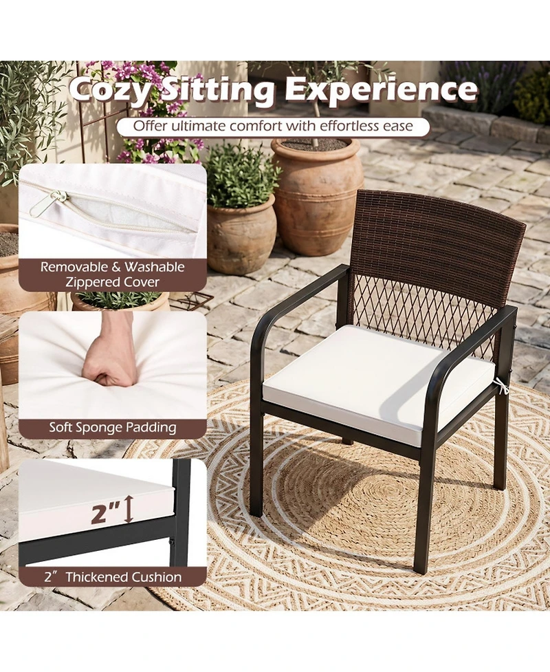 Sugift Outdoor Dining Chairs Set of 4 with Padded Cushions Wicker Backs and Adjustable Feet