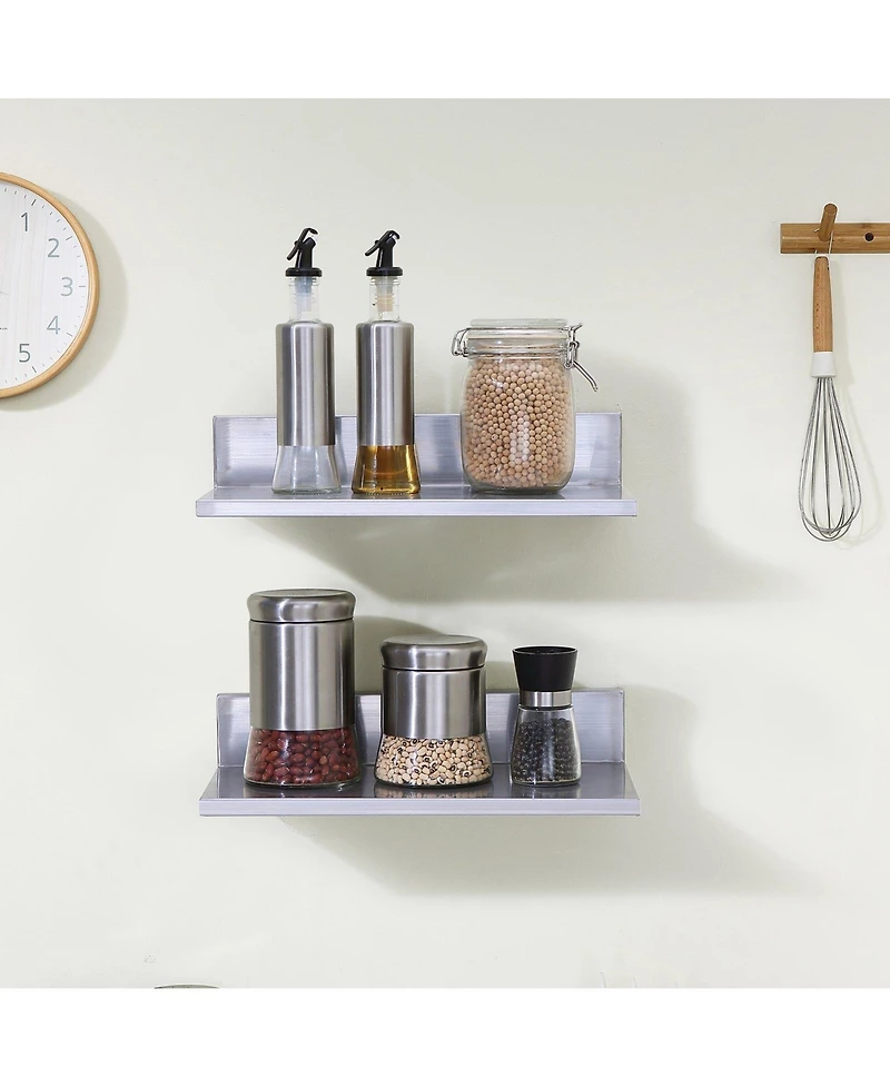 Slickblue Stainless Steel Floating Wall Shelves Set of 2 with Backsplash for Restaurant Kitchen Storage