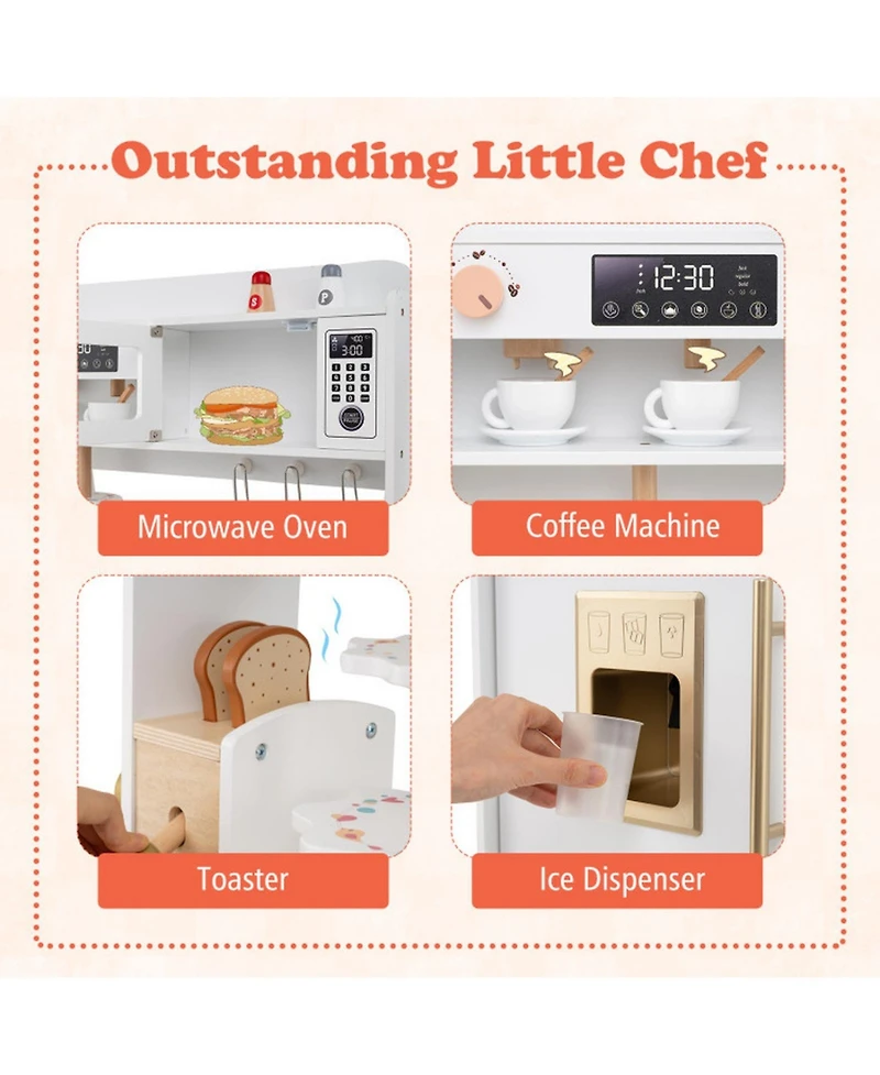 Sugift Lights and Sounds 25-Piece Wooden Play Kitchen, Ages 3+