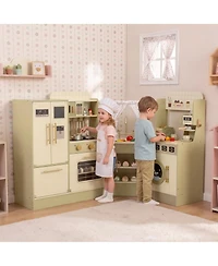 Sugift Corner-Fit Wooden 21-Piece Play Kitchen, Ages 3+