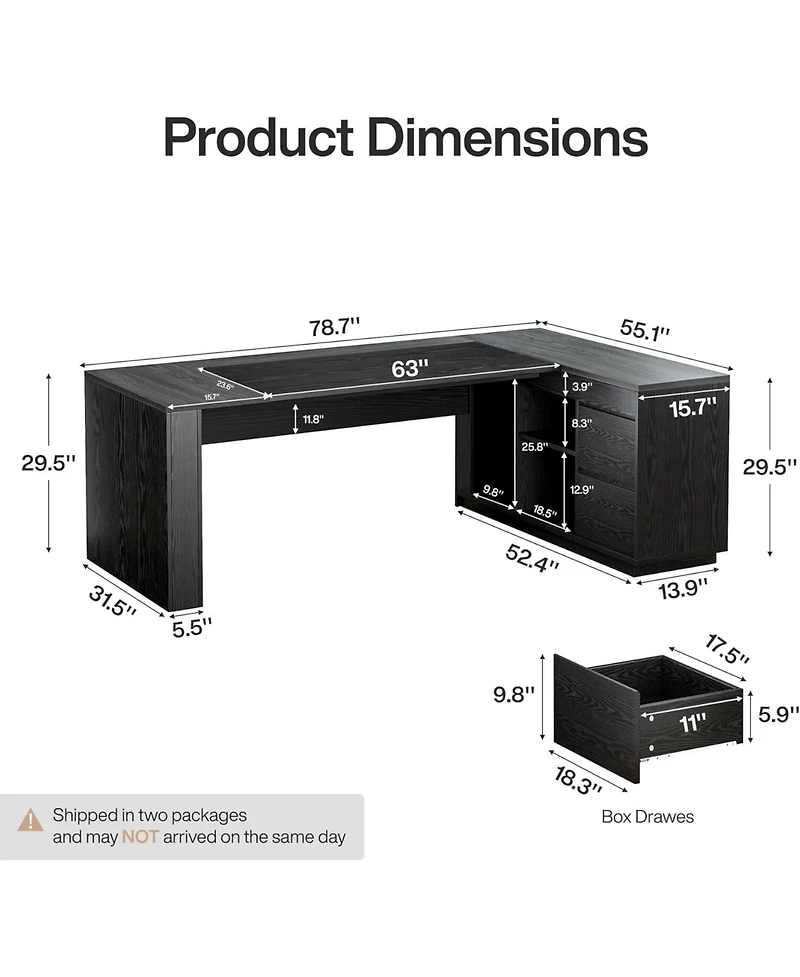 Tribesigns 78" L Shaped Executive Desk: Large office computer desk with cabinet and shelves. Modern workstation for home office.