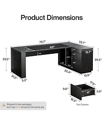 Tribesigns 78" L Shaped Executive Desk: Large office computer desk with cabinet and shelves. Modern workstation for home office.