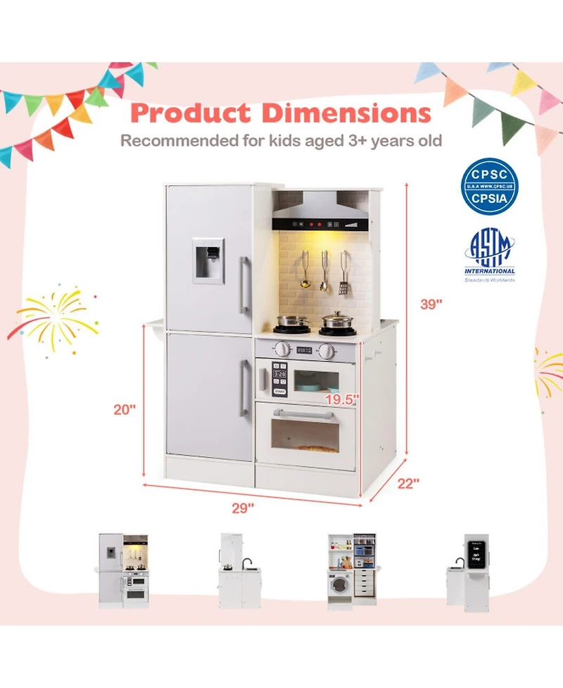 Sugift Double-Sided Toddler Play Kitchen with Water Dispenser and Luminous Range Hood Ages 3 Plus