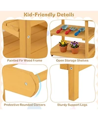 Sugift Mobile Wooden Mud Kitchen with 3 Flowerpots and Cooking Accessories, Ages 3+