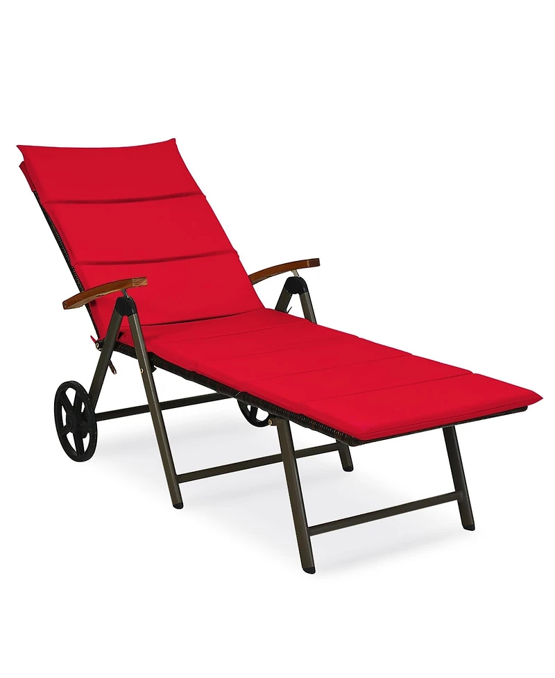 Mecale Outdoor Rattan Chaise Lounge Recliner with Wheels