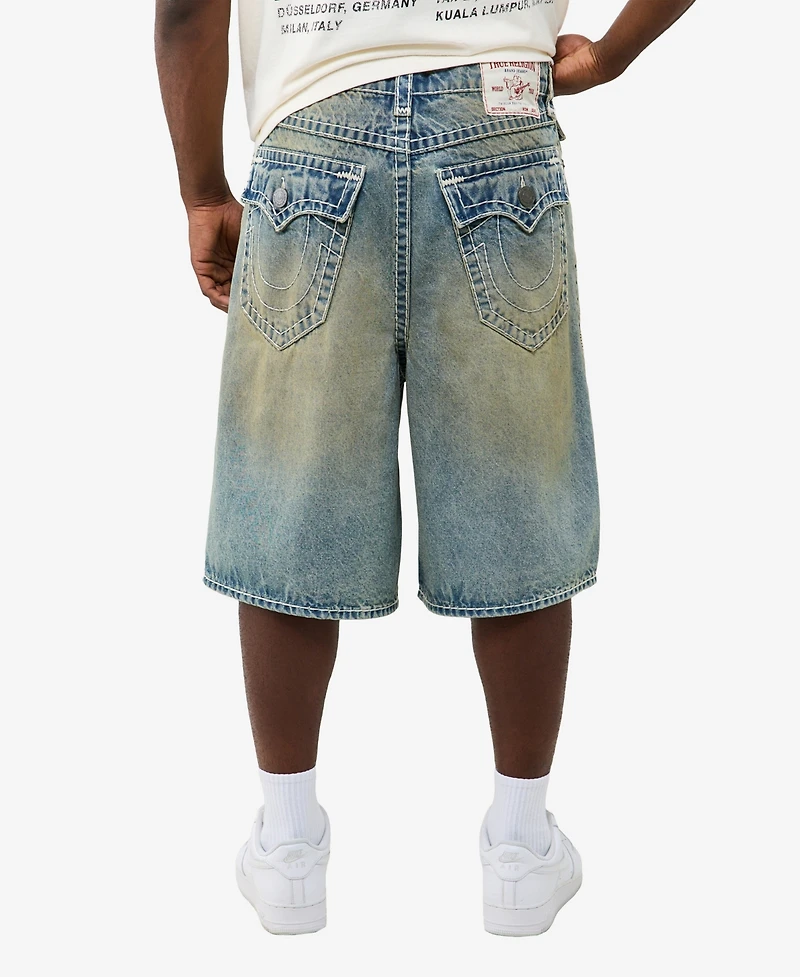 True Religion Men's Mikey Super T Flap Baggy Shorts, 12" Inseam