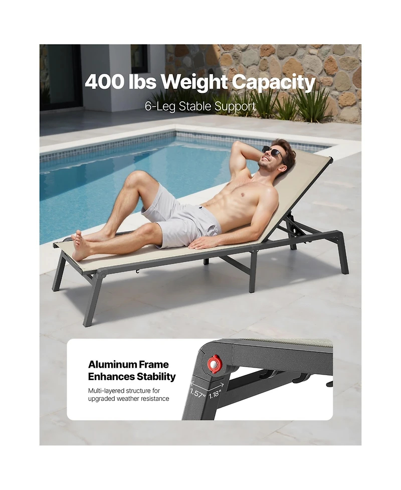 Vevor 2Piece Foldable Chaise Lounge Chair Adjustable Back Outdoor Pool Sun Tanning Chair