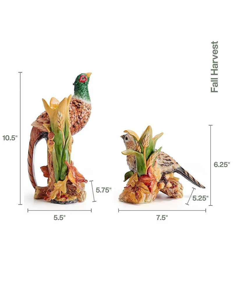 Fitz and Floyd Fall Harvest Pair of Pheasant Candleholders