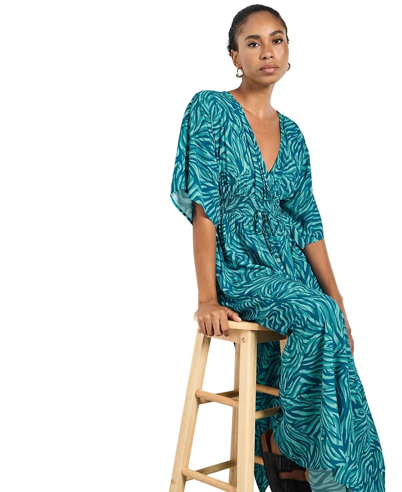Apricot Women's Zebra-Print Smocked-Waist V-Neck Maxi Dress