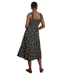 Apricot Women's Floral-Print Square Neck Smocked Midi Dress