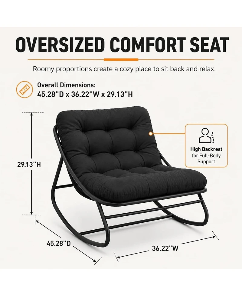gaomon Outdoor Foldable Rocking Chair with Padded Oxford Cushion, Heavy-Duty Iron Frame Patio Rocker for Porch, Garden, Balcony and Living Room