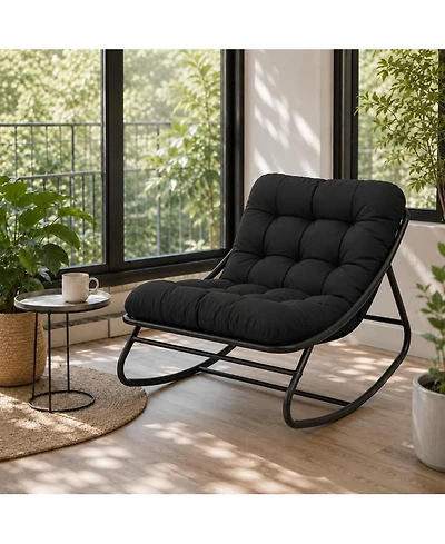 gaomon Outdoor Foldable Rocking Chair with Padded Oxford Cushion, Heavy-Duty Iron Frame Patio Rocker for Porch, Garden, Balcony and Living Room