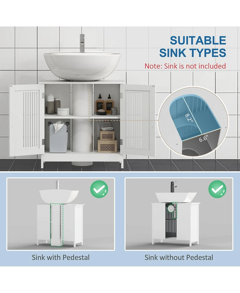 Kleankin Bathroom Pedestal Under Sink Cabinet with Storage Shelf, 2 Doors, White