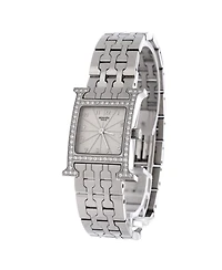 Pre-Owned Hermes Heure H Quartz Watch in Stainless Steel with Diamond Bezel 21mm
