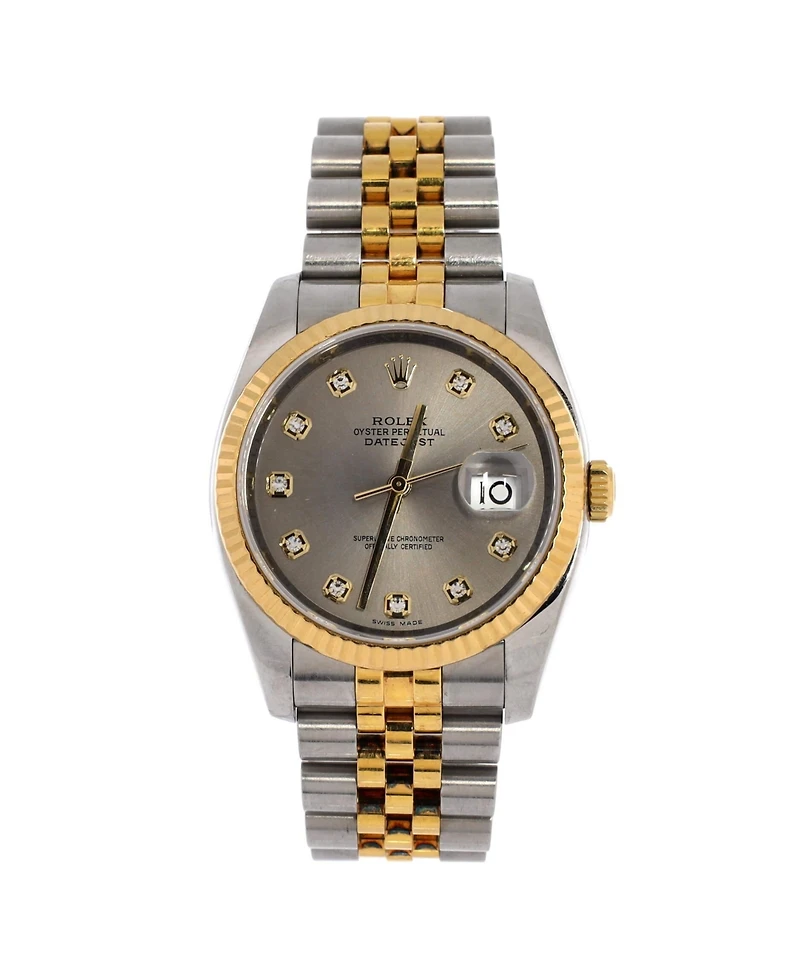 Pre-Owned Rolex Oyster Perpetual Datejust Automatic Watch in Stainless Steel and Gold with Diamond Markers 36mm