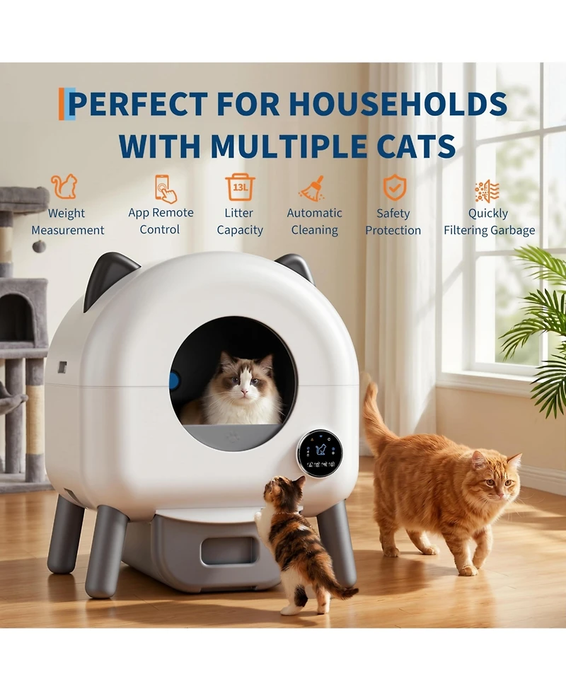 20.6 x 22.8 x 21.7 in Self-Cleaning Cat Litter Box, Automatic Smart Cat Toilet with App Control, Odor Control for Indoor Multi Cats