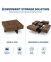 Mid-Century Modern Expandable Coffee Table with Sliding Top and Hidden Storage, Wood-Grain Finish Cocktail Tea Table for Living Room Small Spaces Apar