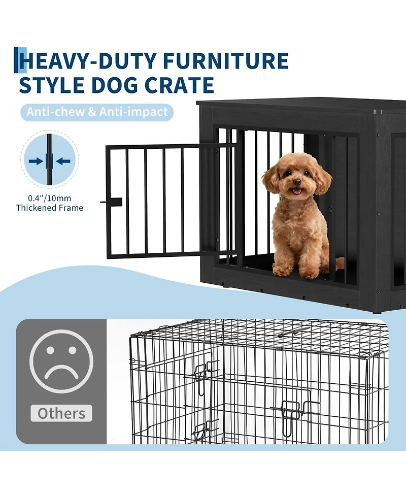 38.2 Inch 2-in-1 Iron and Wood Dog Crate Furniture, Farmhouse Pet Kennel, Works as Side Table, Slide Lock and Flat Top for Pets of Different Sizes