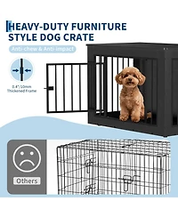 38.2 Inch 2-in-1 Iron and Wood Dog Crate Furniture, Farmhouse Pet Kennel, Works as Side Table, Slide Lock and Flat Top for Pets of Different Sizes