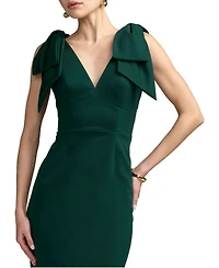 Mac Duggal Petite Statement Bow Shoulder Crepe Midi Dress